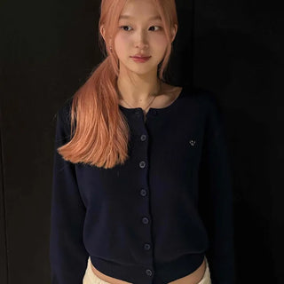 Smile Patch Pocket Detail Elastic Waist Short Cardigan