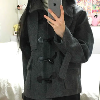 Big Collar Toggle Button Short Duffle Coat