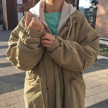Fleece-lined Loose-fit Long Padded Field Jacket