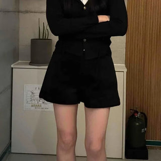 Chic Semi-Flare Velvet High-Waisted Shorts