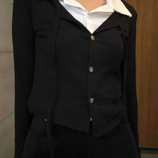 Wide Collar Contrast Layered Crop Shirt