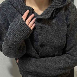 Shadow Hooded Crop Button Knit Cardigan