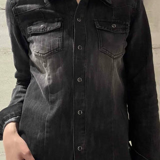 Western Double Flap Pocket Loose Fit Denim Shirt