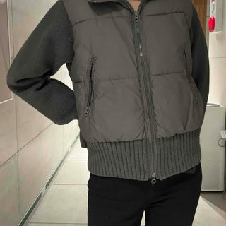 Ribbed Color Block Knit Sleeve Short Padded Jumper