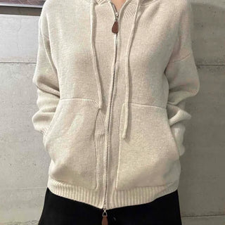 Soft Ribbed Knit Zip-Up Hoodie