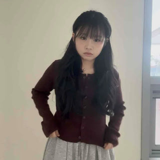 Vintage Ribbed Knit Button Crop Cardigan