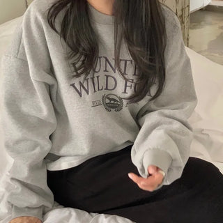 Hunt Double-Fleece Embroidered Lettering Crop Sweatshirt