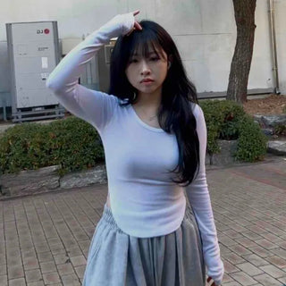 Slim Body Fit Round Neck Ribbed Long Sleeve T-shirt
