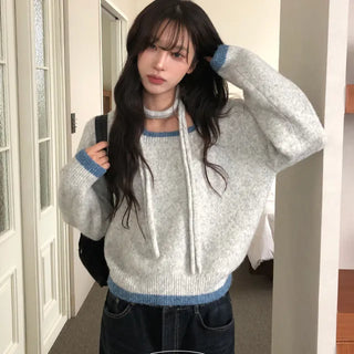 Piming Daily Color Block Wool Square Muffler Knit