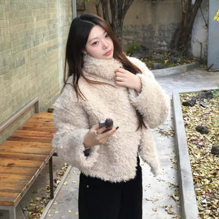 High-neck rumble fur shearling jacket