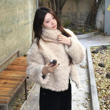 High-neck rumble fur shearling jacket