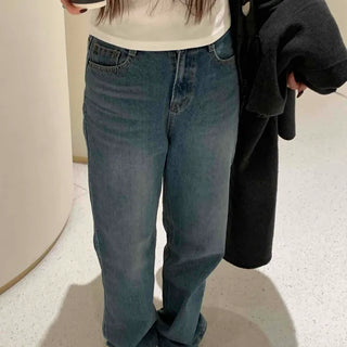 Vintage Washed Loose Fit Brushed Denim Pants
