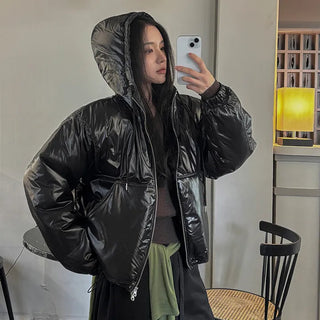 Et Glossy Hooded Short Padded Jacket