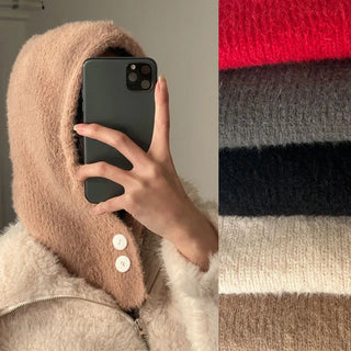 Tamy Button Knit Balaclava [15% Wool, 10% Angora]