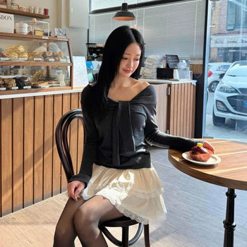 Ribbon Tie Slim Crop Long Sleeve T-shirt