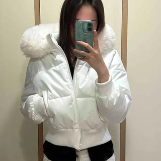 Fur Hooded Short Oversized Padded Jumper