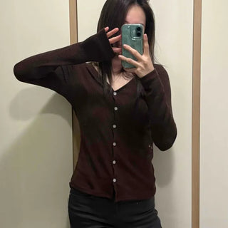 Stretchy Ribbed V-Neck Cardigan