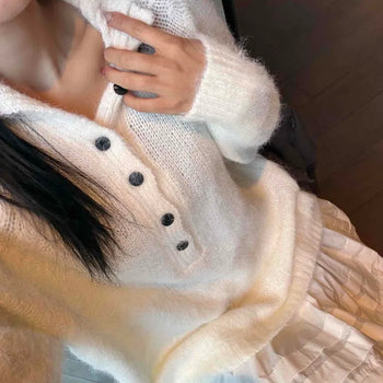 Airy Angora Button Knit