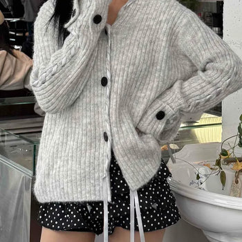 Classic Wood Button Ribbed Cardigan