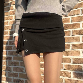 Snap Button Slit Mini Skirt