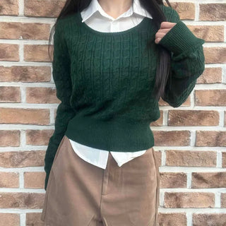 Cable Contrast Round Crop Knit