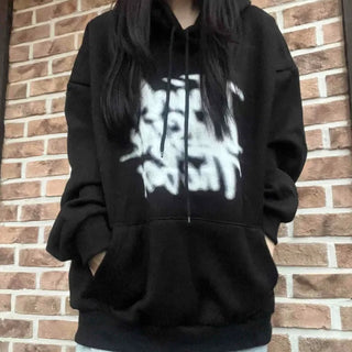 Lettering Graphic Oversized Fleece-Lined Hoodie