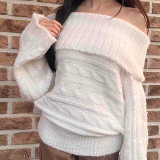 Soft Fur Touch Wide Off-Shoulder Knit