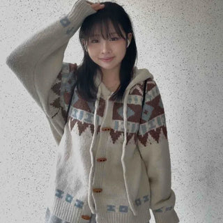 Vintage Pattern Knit Oversized Cardigan