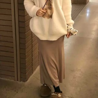 Elastic Waist High-Waisted Slim Fit Long Skirt