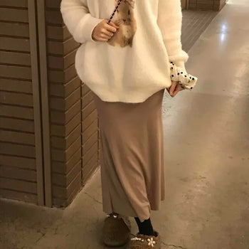 Elastic Waist High-Waisted Slim Fit Long Skirt