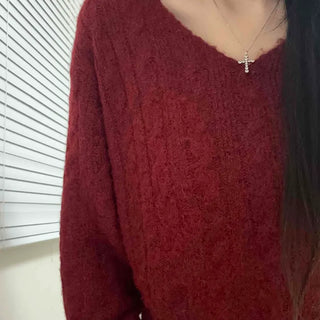 Soft Angora Touch V-Neck Oversized Knit