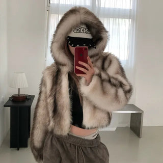 hood crop fur jacket