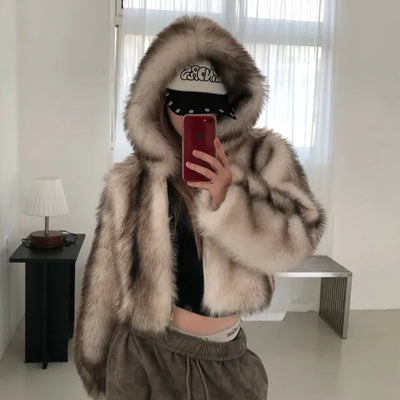 hood crop fur jacket