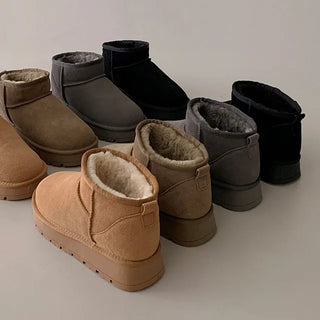 ◈Cowhide◈Up to 255◈Fur Boots Platform Block Round Winter Boots Faux Fur Back-to-School Winter Fur Lined Mid-height Cold Weather Must-Have Boots