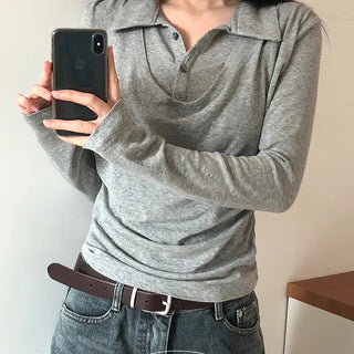 Slow Shirring Collar Long Sleeve Tee