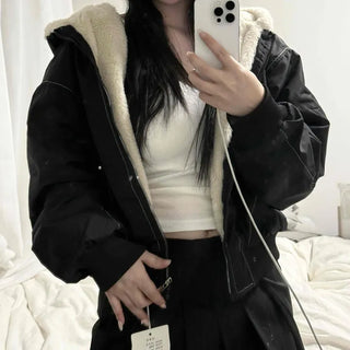 Fleece Hooded Loose Fit Padded Jumper