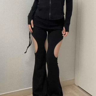 Cutout Front Open Flare Slit Pants