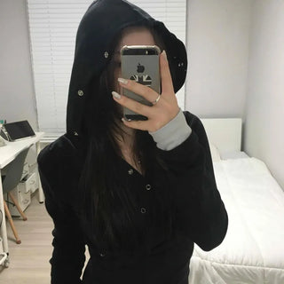 Layered Color Block Collar Cardigan Hoodie Long Sleeve Tee
