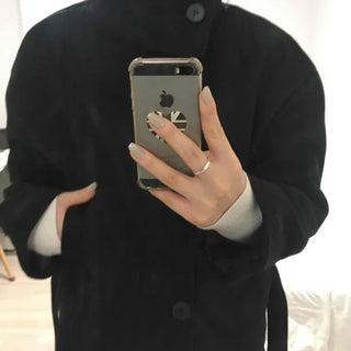Fleece high-neck oversized midi long coat