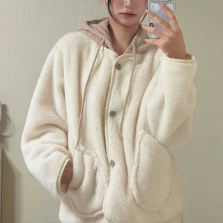 Hooded Fleece Tumble Button Pocket Jumper
