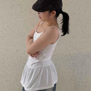 Peplum Shirred Elastic Slim Fit Sleeveless