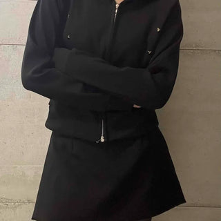 Minimal Plain Short Zip-Up Hoodie