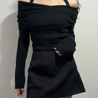 Sexy Cold Shoulder Halter Neck Slim Fit Knit