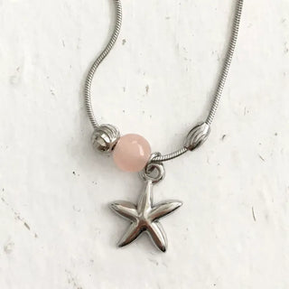 (Surgical Steel / 5 Colors) Starfish Star Gemstone Snake Chain Necklace Summer Accessory Starfish Long Chain Necklace