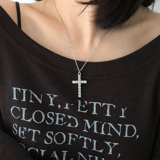 Diamond cross necklace, cubic zirconia cross necklace, thin chain daily necklace