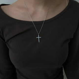 Sheer Cubic Cross Necklace Thin Chain Daily Cross Long Necklace