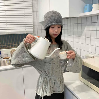 Punched Lace Drawstring Knit