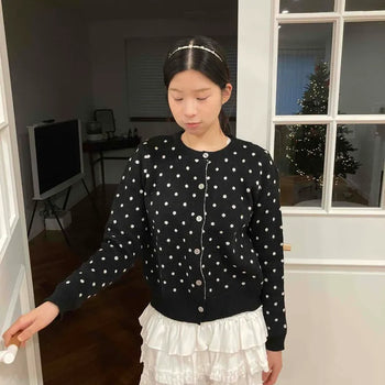 Sweet Dot Button Color Block Knit Cardigan