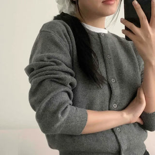 Round Button Cozy Knit Cardigan