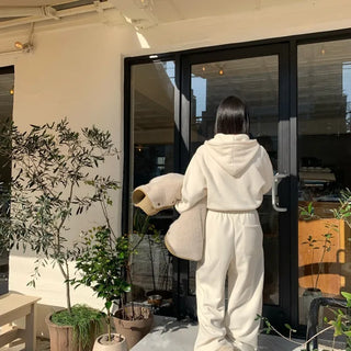 Fleece long pants, elastic waistband, wide fleece jogger pants